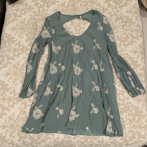Free People long sleeve green dress- greenish blue